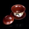 Handmade Ceramic Gongfu Tea Set, Chinese Bohemian Lid Bowl & Saucer, 170ml; Capacity, Artistic Tea Cup for Traditional Ceremony