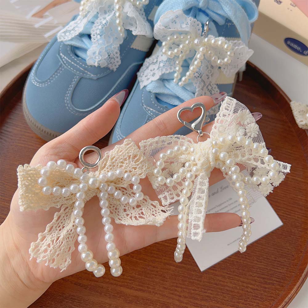 Lace Pearl Bow Shoe Shoelaces Charms for Sneakers Decorative Shoe Flower Buckle Decorative Shoe Fashion Charm Accessories
