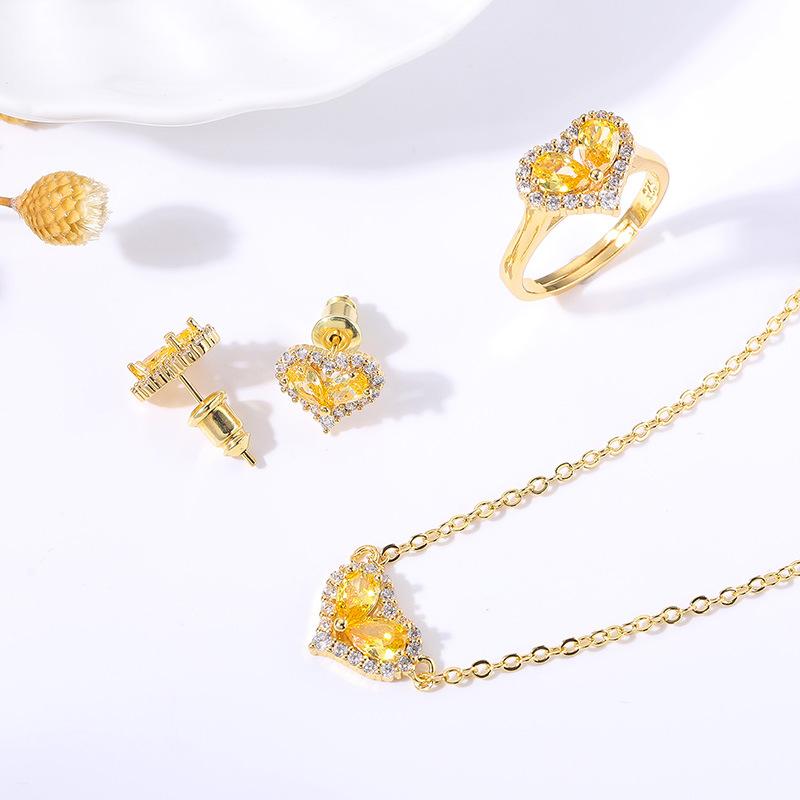 Love Colored Treasure Ring Women'S Jewelry Set, Heart Necklace Earrings Jewelry Set Multi-Color Optional