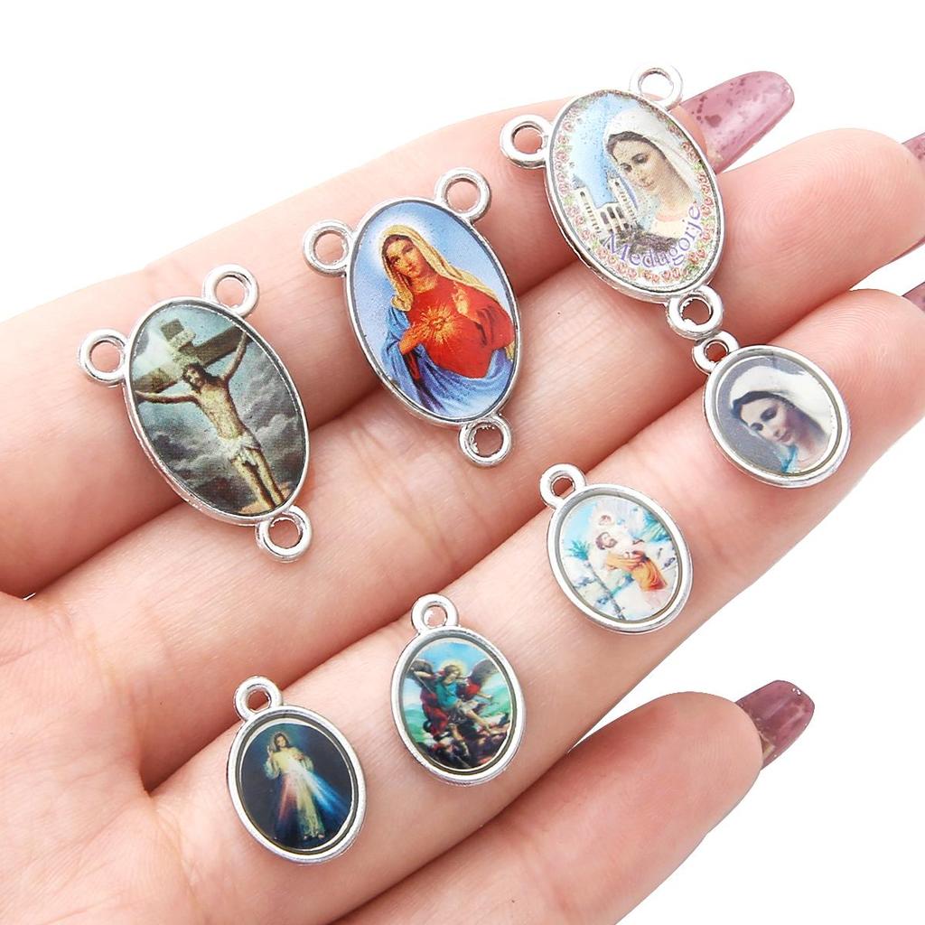 20Pcs Mix Jesus Series Drop Oil Alloy Pendants For Jewelry Component Making DIY Charm Decoration