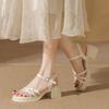 Summer new thick heel fashion versatile open-toed sandals women's bow word with high-heeled sandals