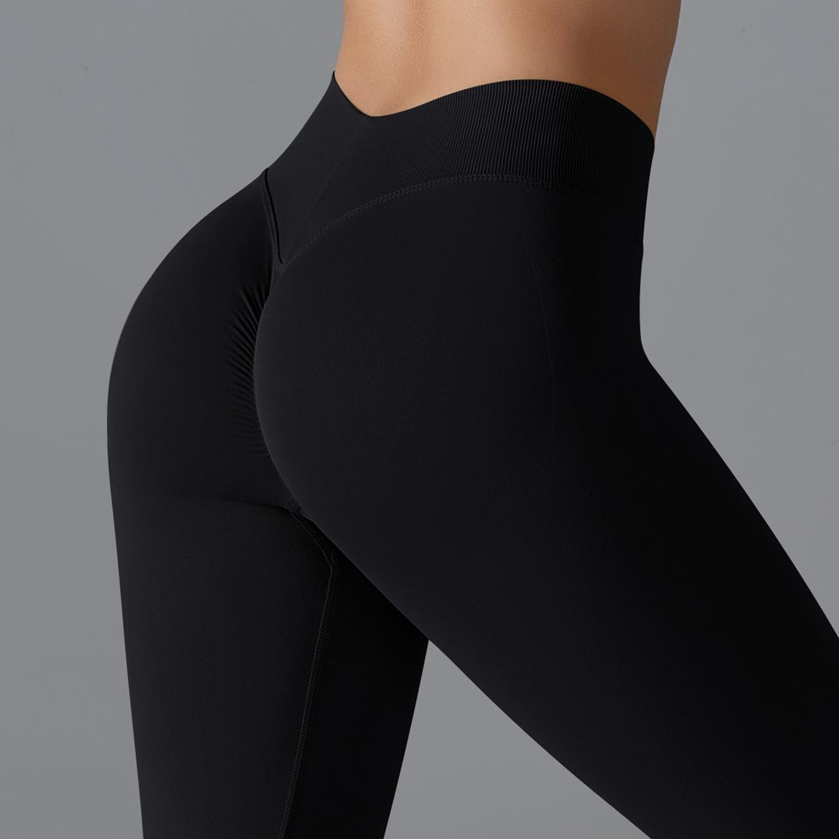 

Seamless Knitted Solid Color V-waist Tight High Elasticity Hip Lifting Yoga Clothes For Sports Running And Fitness Yoga Pants L