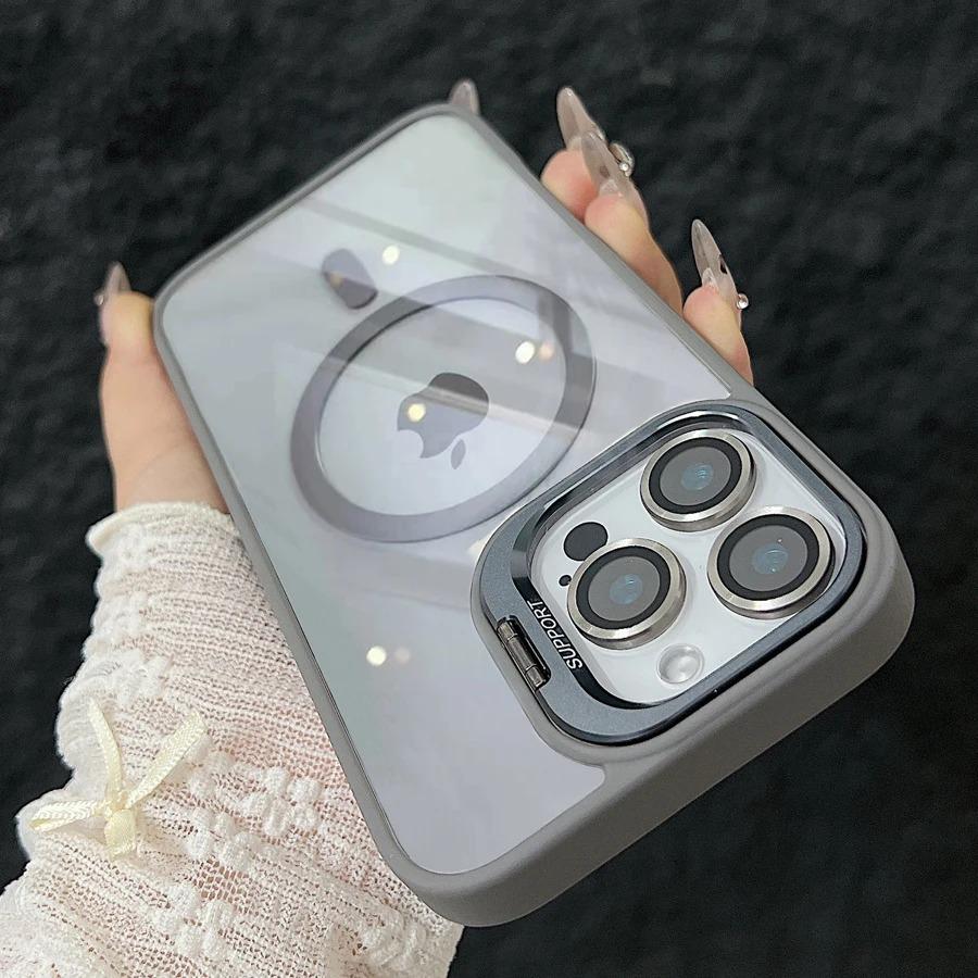 Fashion Ring Stand Magnetic Case For iPhone 16 15 14 Plus 13 12 11 Pro Max Case with Glass Lens Protector Phone Case for Magsafe