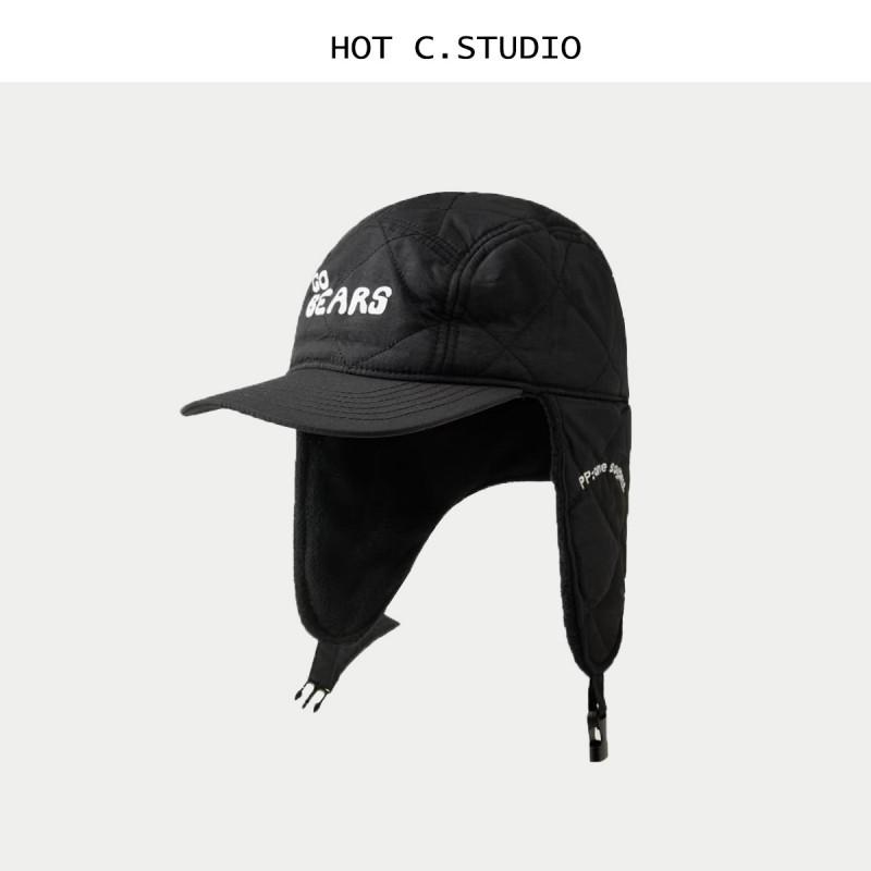 Unisex Winter Warm Fleece-Lined Beanie Hat With Short Brim Ear Protection Retro Style Men Women Black