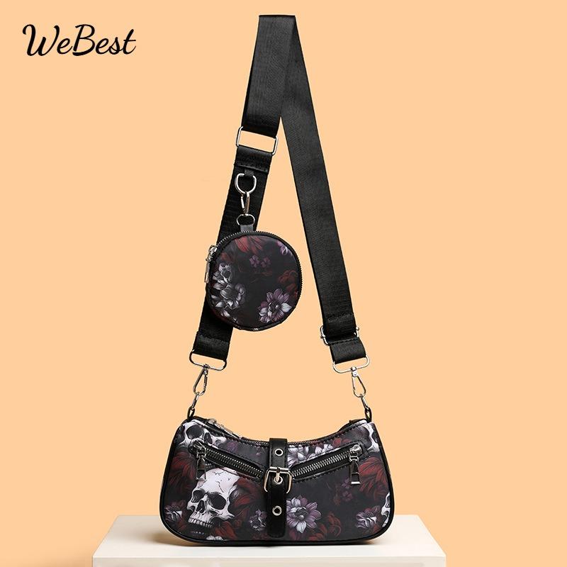 

Skull Print Textured Shoulder Bag Set with Coin Purse красный