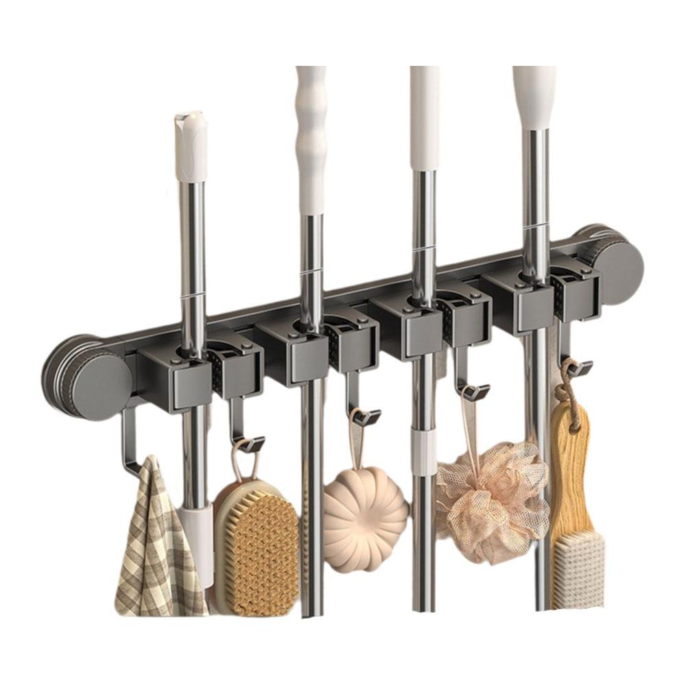 Space Aluminum Suction Cup Mop Clamp Reusable Mop Clip Rack Broom Mop Holder  Bathroom