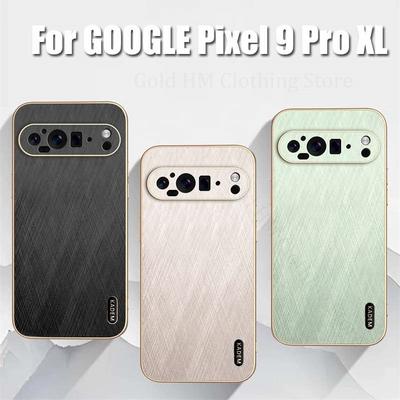 6D Plating Gold Silk Grain Leather Case For Google Pixel 9 Pro XL Electroplated Tough Shockproof Cover For Pixel 9a 8 7 6 9 Pro