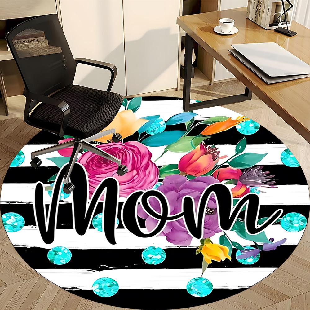 1pc Floral Mom Print Carpet for Office Non Slip, Round Carpet, Soft & Comfortable, Carpet for Office, Lightweight Round Floor Mat