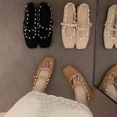Fashion Mesh Breathable Rhinestone Fashion Versatile Women's New Foreign Style Niche Belt Flat Soft Soled Mary Jane Shoes Women Shoes