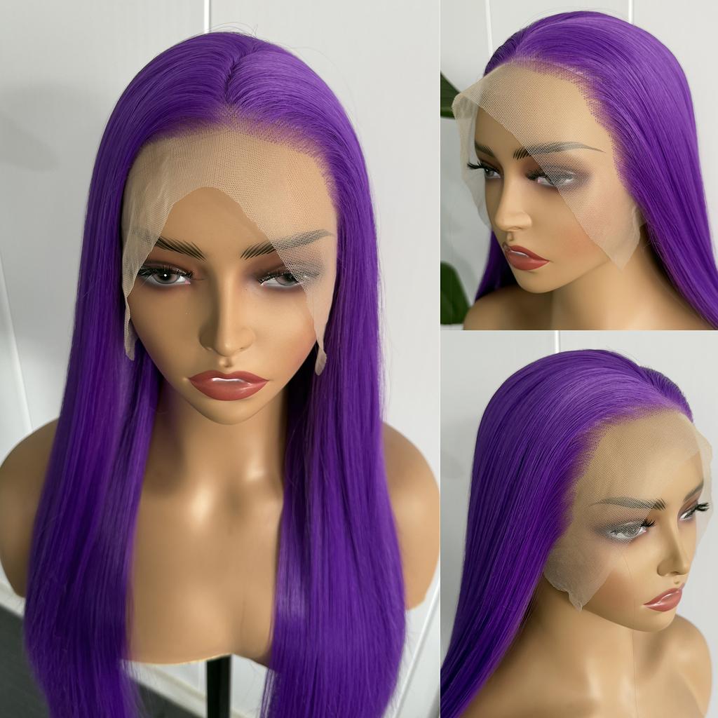 AIMEYA Purple Lace Front Wig 13x4 Long Silky Straight Synthetic Daily Wear Cosplay Wigs Natural Hairline Heat Resistant Fiber