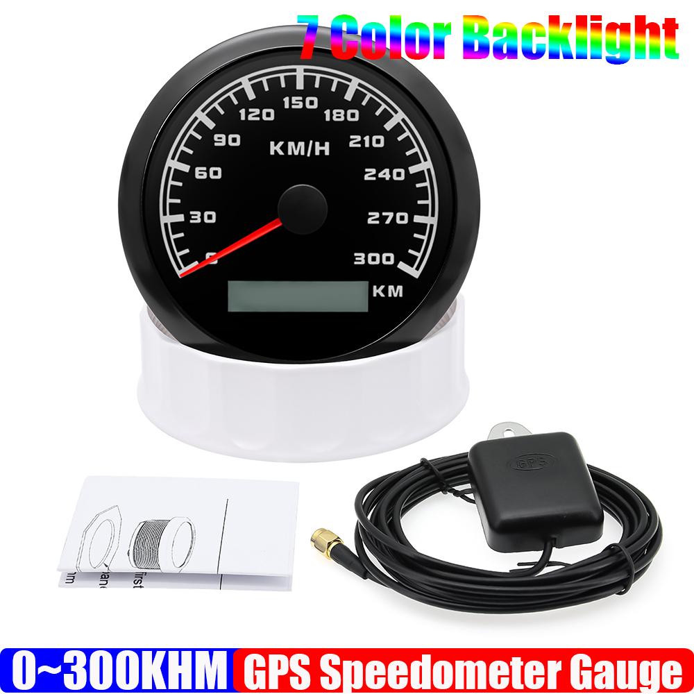 Auto KFZ Marine Boot 85mm GPS Tachometer Anzeige mit GPS Antenne 7 Farben Hintergrundbeleuchtung Geschwindigkeitsmesser 30KMH,60KMH,120KMH,200KMH,300KMH