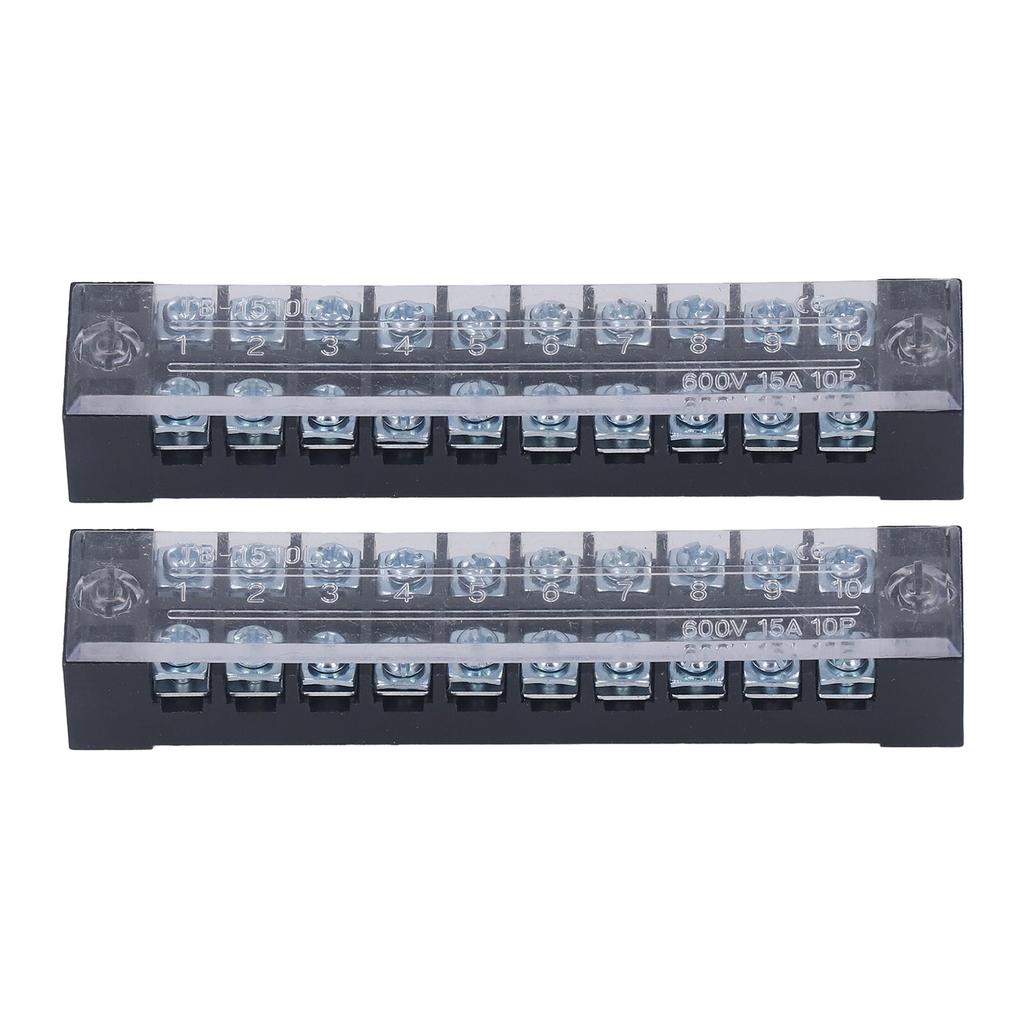 2Pcs Terminal Strip Block Thickened Brass Contactor Fixed Large Current Terminal Strip 15A 600V 10 Positions