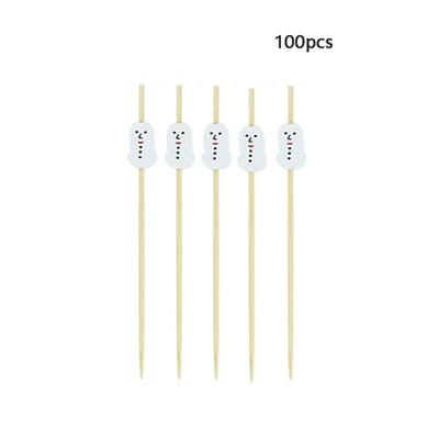 100Pcs/set Bamboo Christmas Fruit Sticks Smooth Surface Not Easy To Break Christmas Toothpicks Disposable Skewer Fork Party