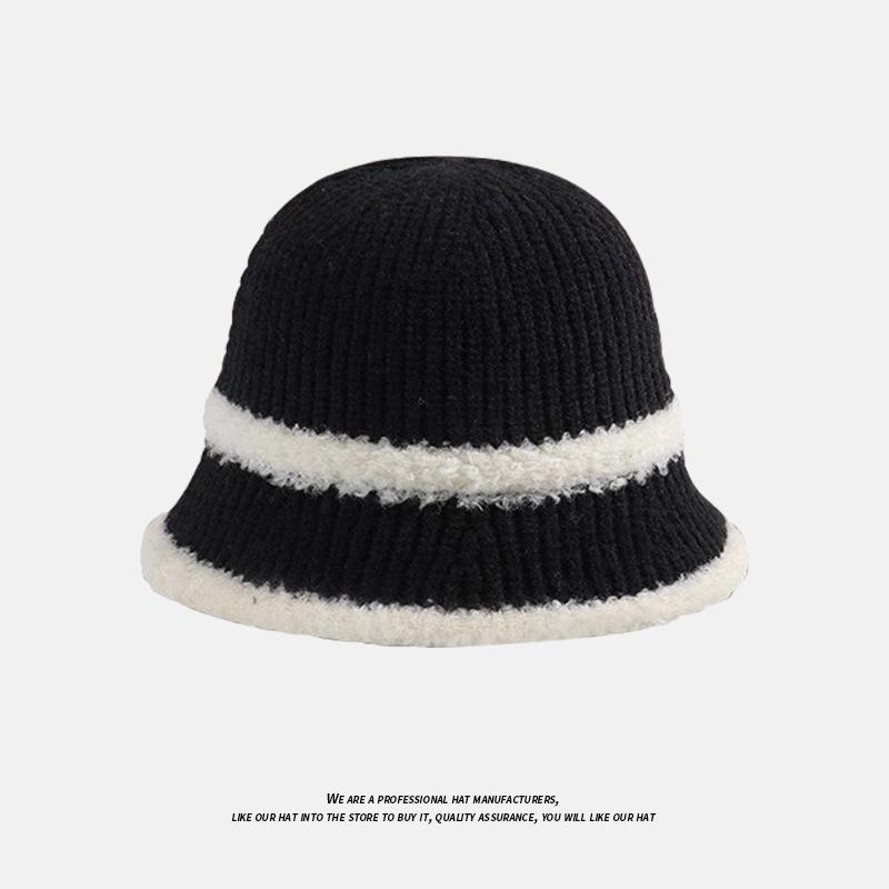 Bucket hat knitted bucket autumn and winter thermal hat children simple face small leisure basin hat