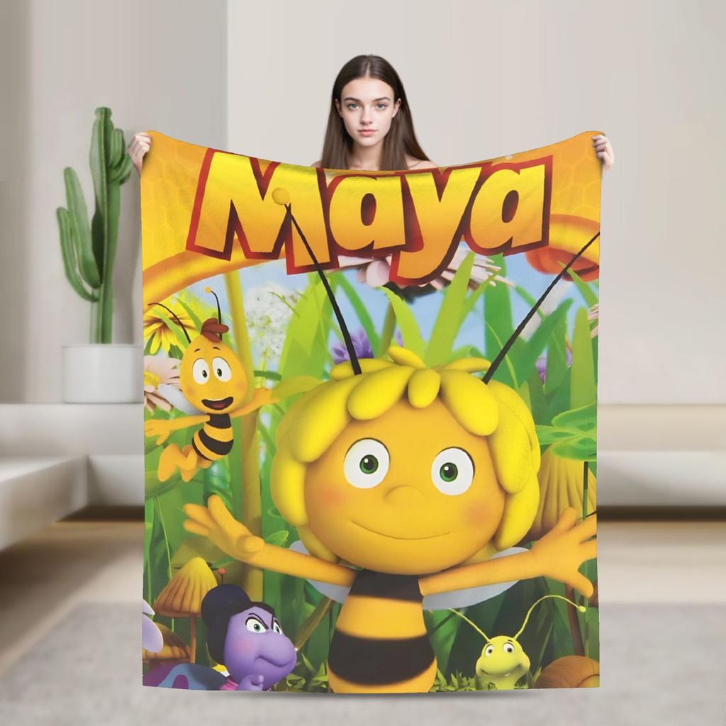 Maya The Bee Blanket  Decorative Flannel Throw Blanket For Couch Chair Soft Warm Custom DIY Quality Bedspread Gift