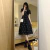 2025 French Summer Floral Square Neck Black Dress - Women's Slim Fit, High-End, Long.