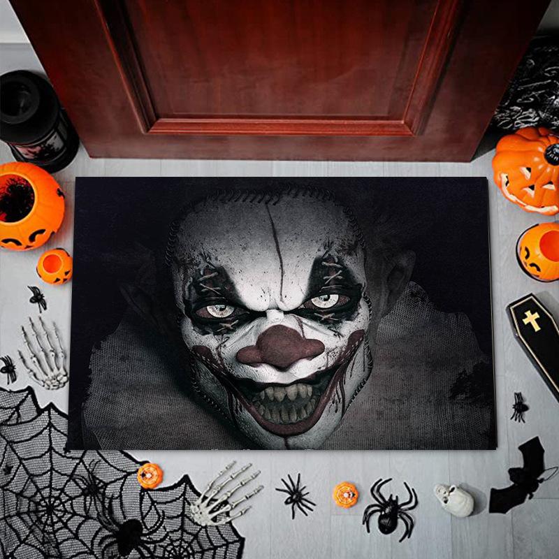 Horror Clown Halloween Circus Door Mat Creepy Design Non-slip Carpet Rug for Halloween Party Entryway Home Decoration Rug Mat