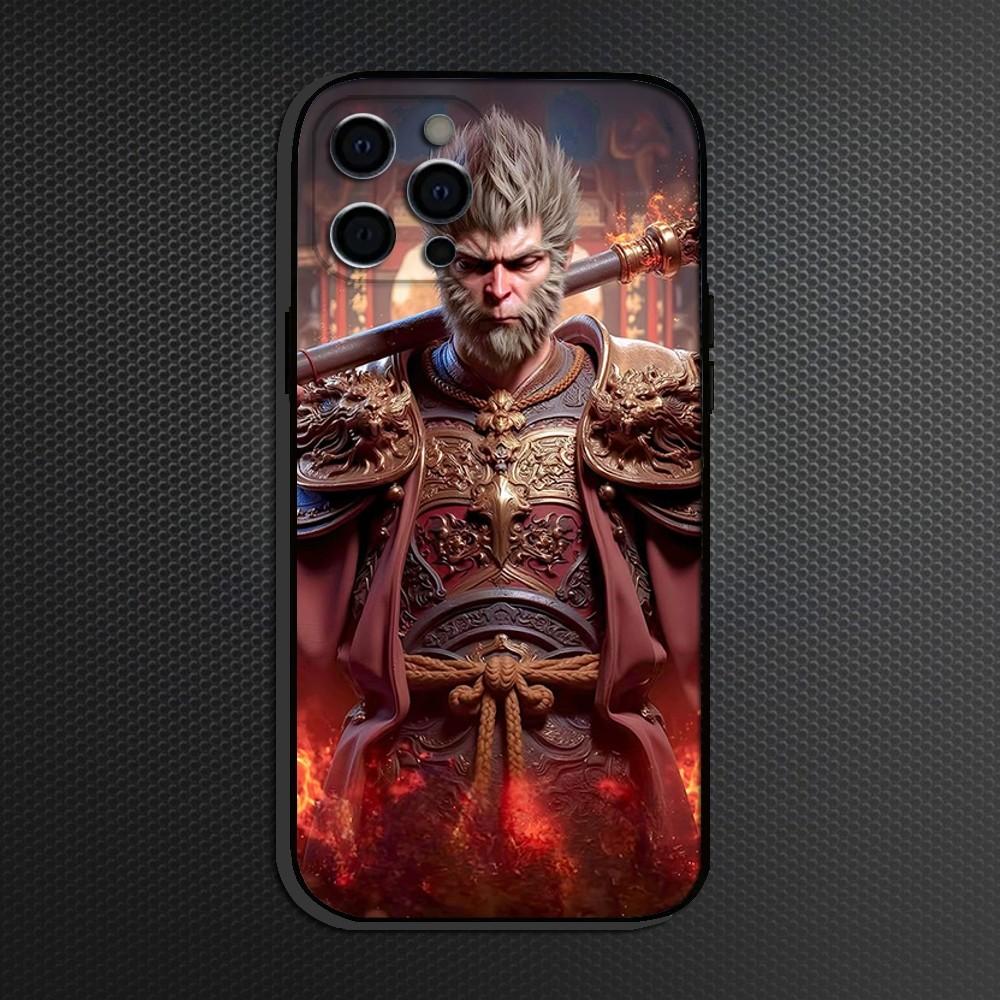Black Myth Wukong Game Phone Case For iPhone 16,15,14,13,12,11 Plus,Pro Max, Soft Silicone Black Cover