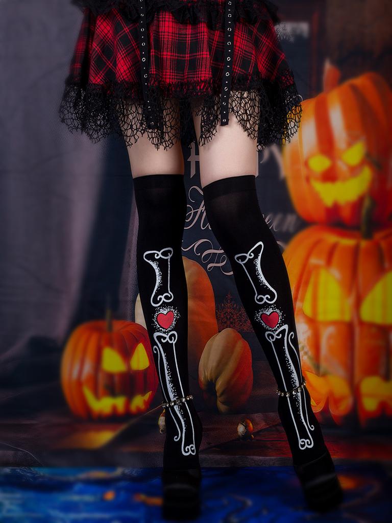 Over Knee Stockings Kids Summer Black High Stockings Japanese College Trendy Bones Halloween Socks