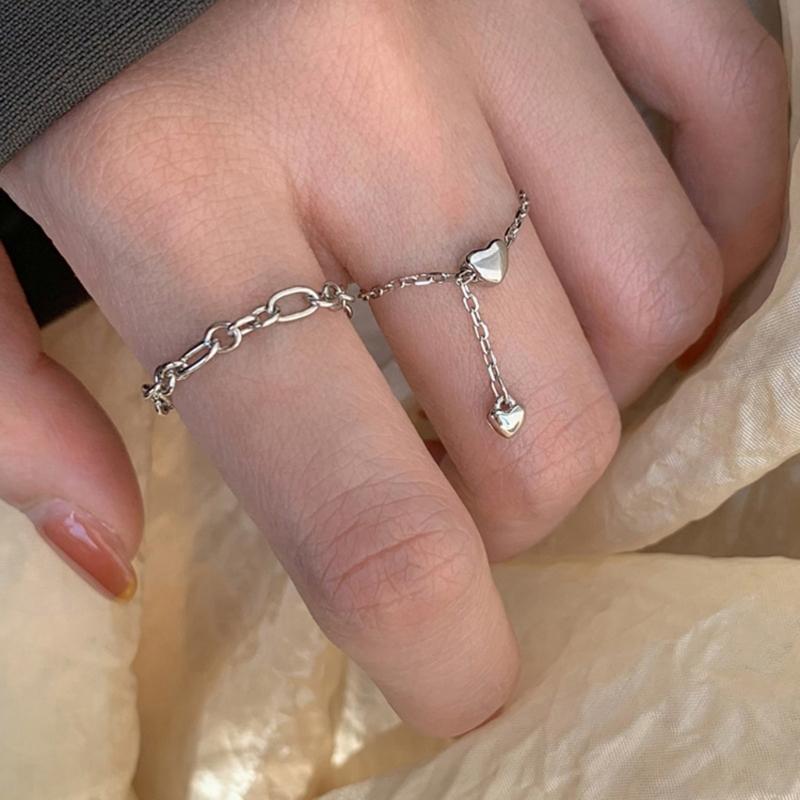 Einfache Herz Quaste Verstellbare Ringe Silberfarbe Kette Anhänger Ring Romantische Kreisringe Frauen Mädchen Fingerschmuck