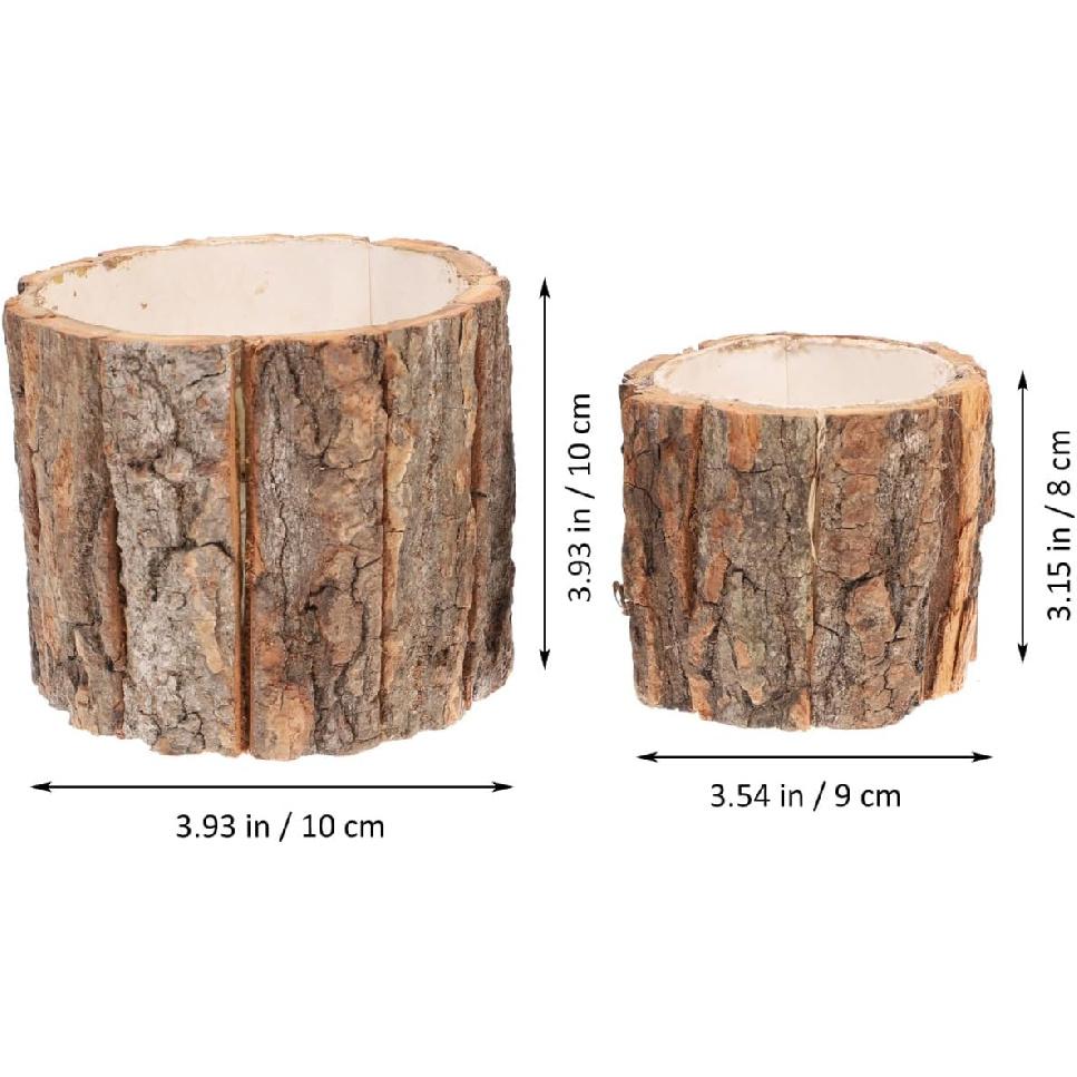 

Happyyami 2Pcs Rustic Tree Bark Pot Set - Natural Wood Planters for Indoor Outdoor Decor - Ideal for Home Party or Garden Arrangement