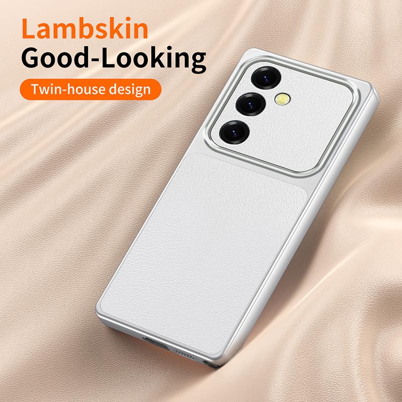 Faux Leather Phone Case for Samsung Galaxy S25 S24 Plus S23 FE S25+ S24+ 5G Fashion Plating Lychee Grain High Quality Back Cover