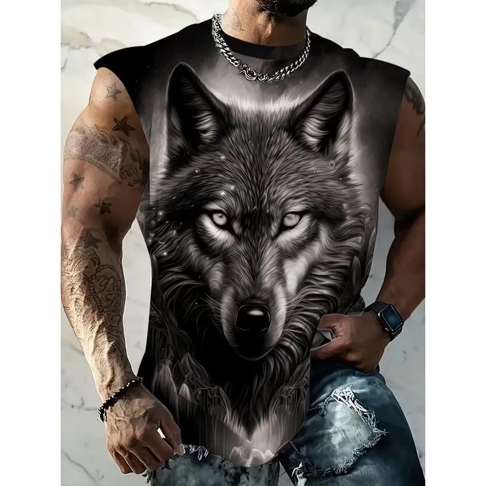 Summer Men's Retro Animal 3D Printed Short Sleeve Vest Round Neck Casual Loose Comfortable Soft Breathable Oversized Vest