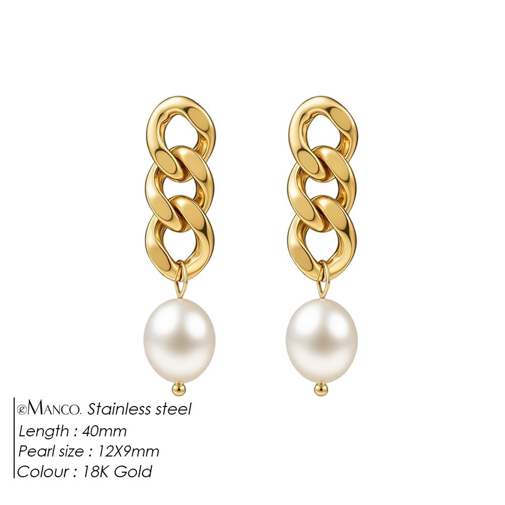 EMANCO Freshwater Pearl Earrings Stainless Steel Women's Jewelry Chain Drop Pierced Earrings Pearl Jewelry Set Gift Wholesale