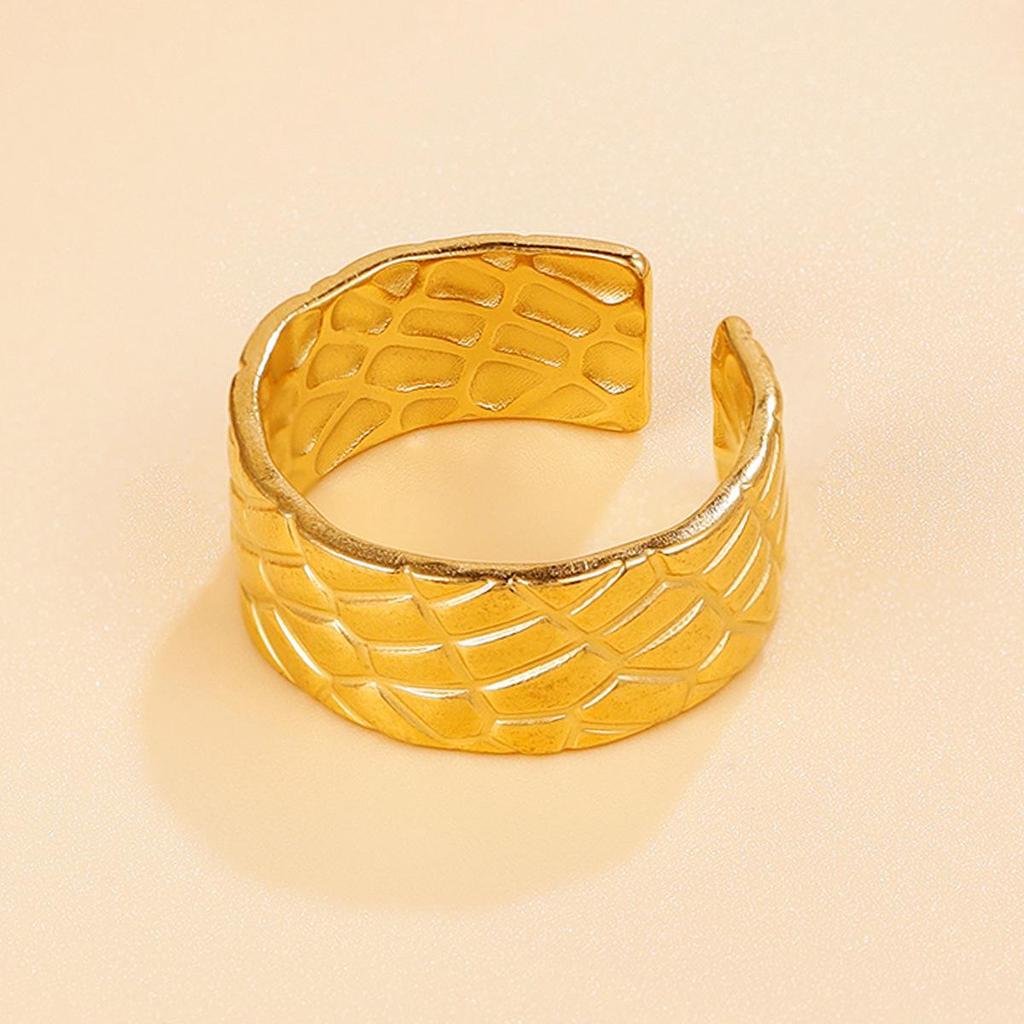 Personalized Geometric Wide Texture Open Ring for Women, 18K Gold Plated Stainless Steel Jewelry