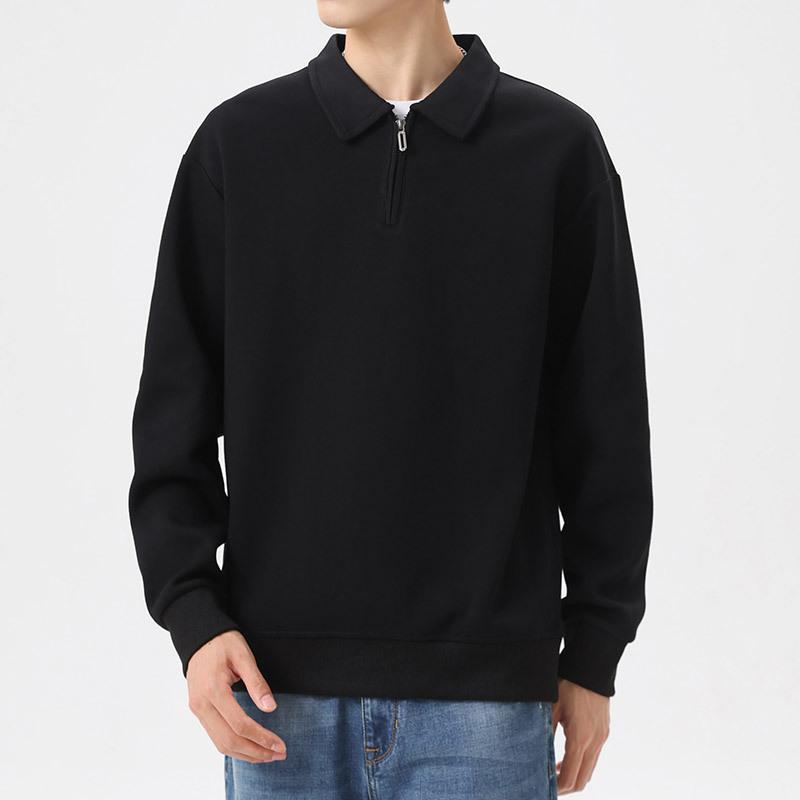 American Half Zipper Solid Color Sweatshirt for Men Autumn New Trendy Brand Large Size Men's Lapel Loose Casual Tops