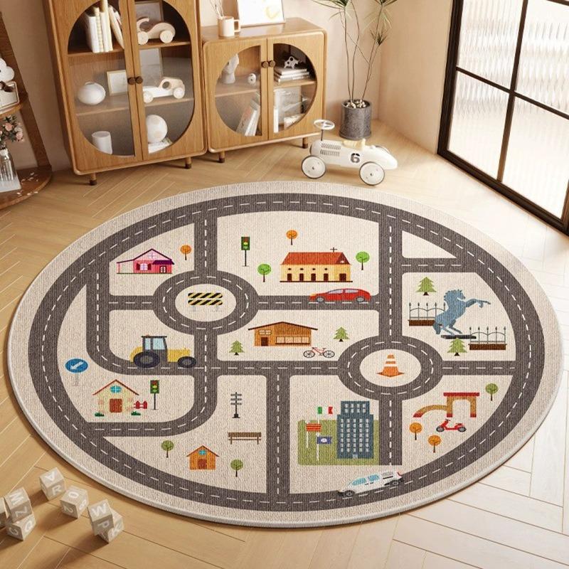 

Map Animal Printing Large Area Round Rug Non-Slip Wear-resistant Circle Carpet for Living Room Bedroom Soft Floor Mat Home Decor 80x80cm
