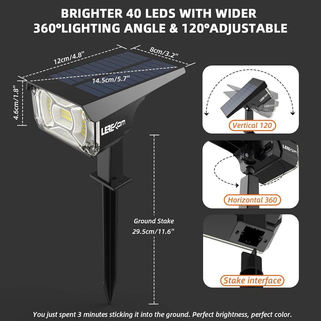 Outdoor Solar-Spotlights, 40 LEDs, IP65 Wasserdicht, 3 Modi, USB & Solarbetrieben, 4er-Pack