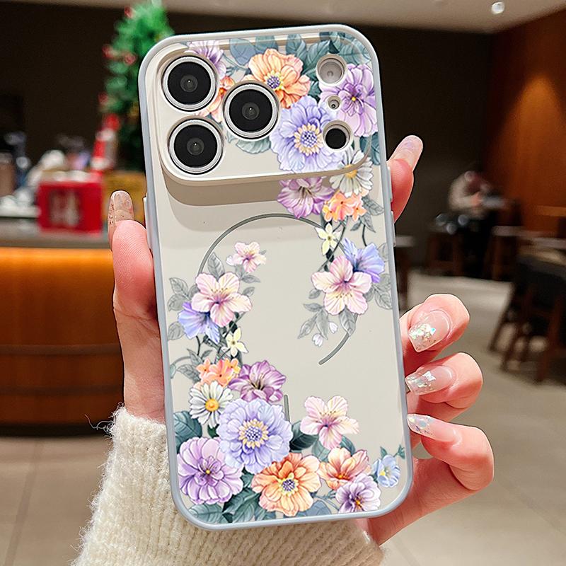 Black-white Peony Floral Pattern Case For iPhone 17 Pro Max Magnetic For Magsafe Hybrid Slim Matte Cover For iPhone 16 15 14 13 Pro Max
