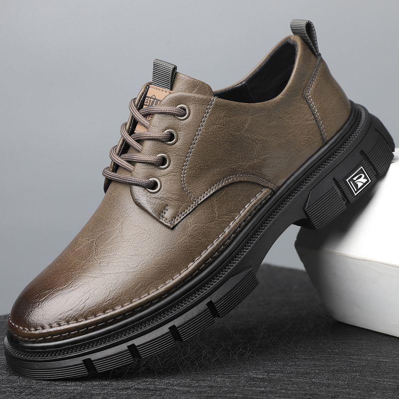 

Мужские 2025 Британские Деловые Кожаные Дерби - Толстая Подошва, Нескользящие, Повседневные, Мягкие в Стиле Мартин 38 хаки