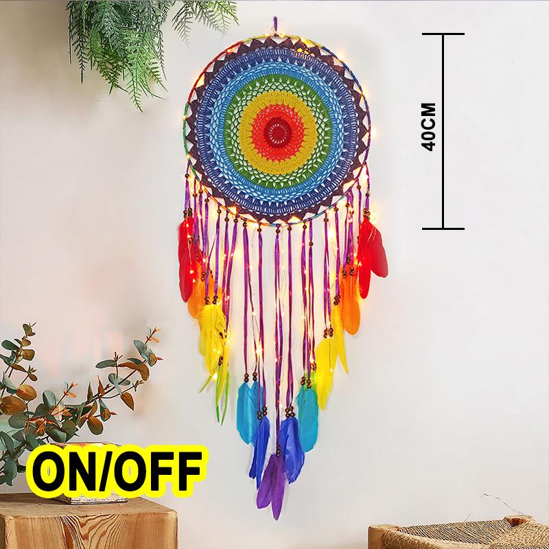 LED Light Dream Catcher Handmade Deamcatcher Feathers Wall Hanging Decoration Romantic Valentine's Day Gift for Girlfriend