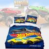 Truck Cartoon Monster Printed Bed Duvet Cover Pillowcase Three Piece Set