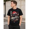 Men's Japanese JDM Drift Car T-Shirt, Soft Cotton Crew Neck Tee with Mount Fuji & Torii Gate Graphic, Streetwear for Car Enthusiasts
