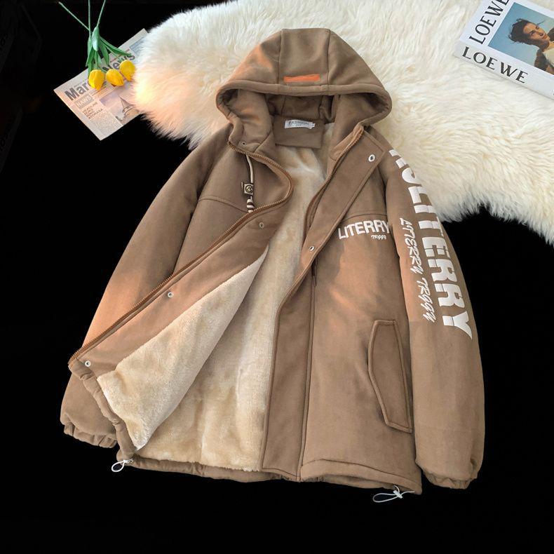 Women's Winter Fleece-Lined Cotton Jacket - Suede, Loose Fit, Y2K Style