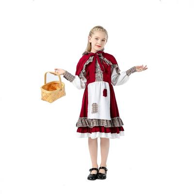 Costume Gioco Cappuccetto Rosso di Halloween Vestito Pastorale Rosso a Toppe Costume da Esibizione