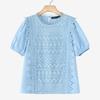 ZANZEA Women Casual Round Neck Short Sleeve Loose Crochet Patchwork Blouse