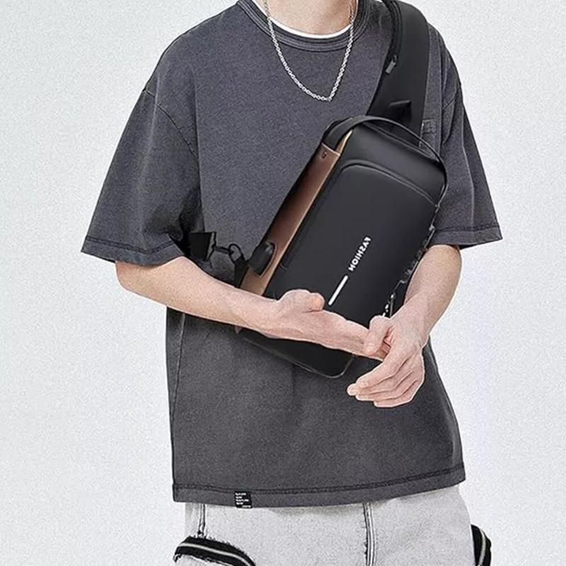 Men's Crossbody Bag Shoulder Sling Bag Anti-theft Lock Chest Bag With USB Port