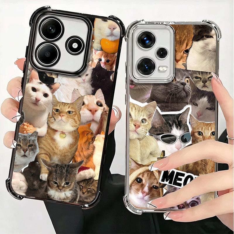 Crying Cats Combine Memes Plating Phone Case For Xiaomi Redmi Note 14 15 Pro Plus 13 12 11 11S 11T 10 9S 9 5G Anti-Fall Airabag