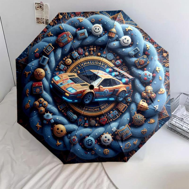 

1 PC Automatic Folding Umbrella - Cartoon Pattern, Portable & Foldable Design with 53 Ribs, Christmas Birthday Gifts