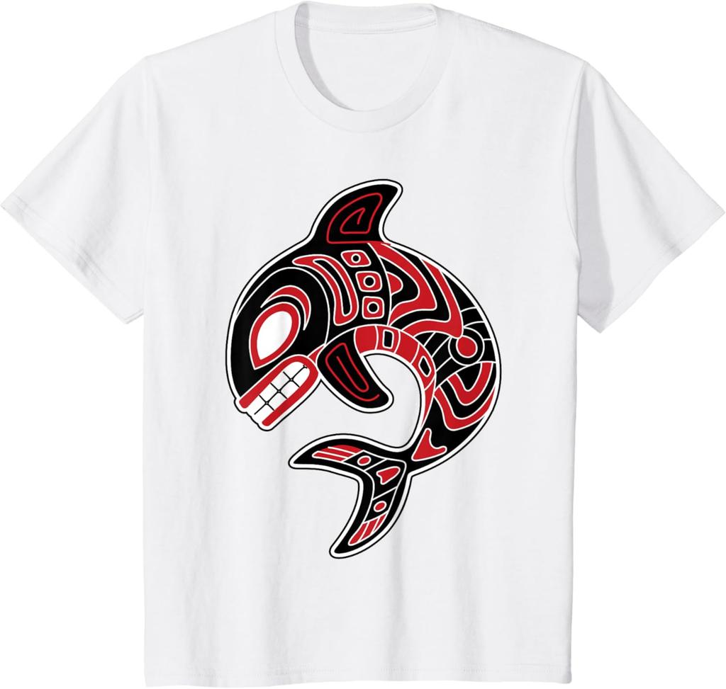 Northwest Coast Orca Native Totem Killer Whale T-Shirt Unisex Cotton Short Sleeve Animal Design Tee