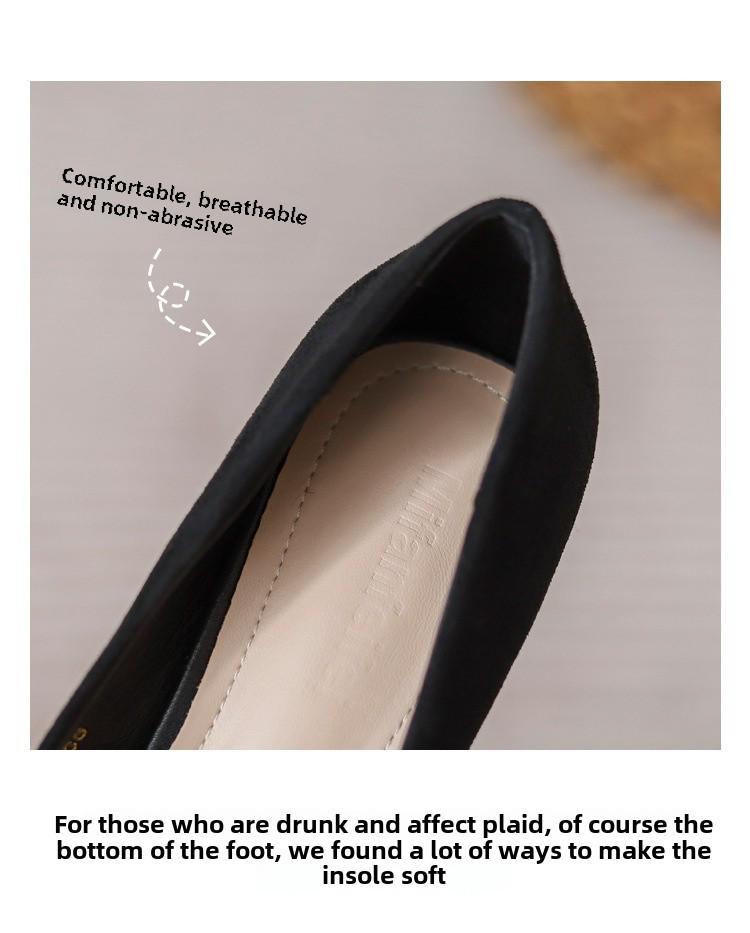 2024 Black Rhinestone Women's Work Shoes - Single, Medium-High Thick Heels, Soft Sole