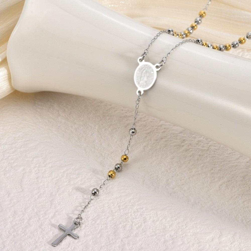 Clavicle Length Rosary Necklace Tassel Chain Cross Pendant Necklace Cross Necklace Prayer Jewelry