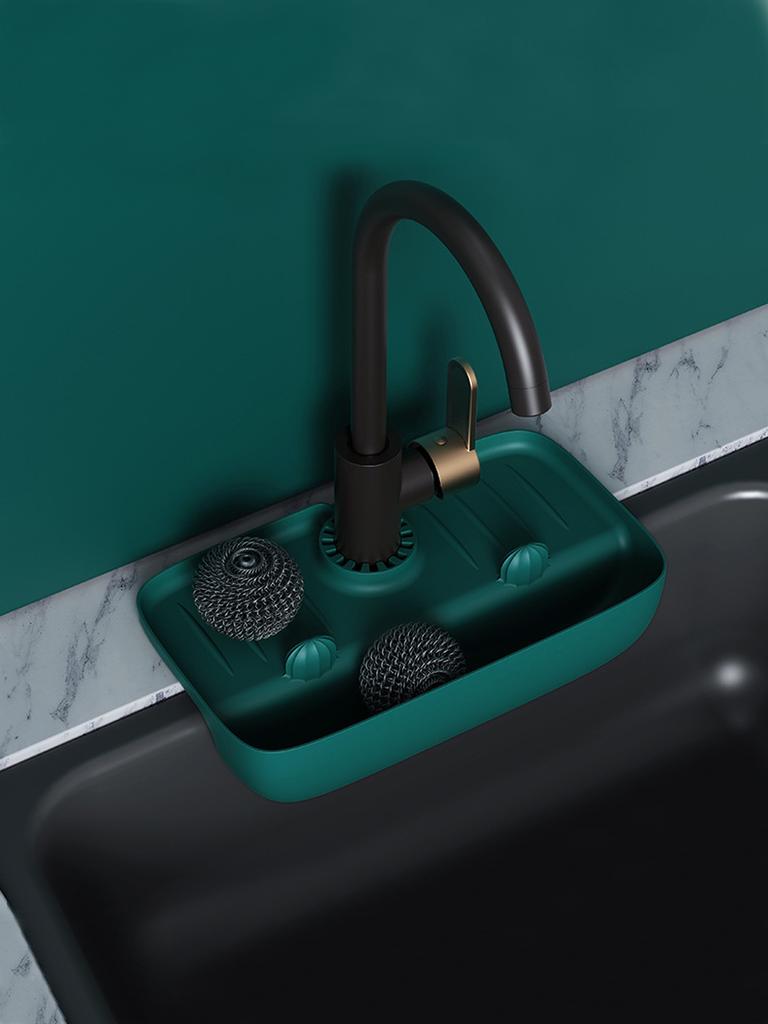 Drain Rack Household Silicone Sink Faucet Splashproof Water Collection Pad Sponge Steel Wool Gadget Storage Box