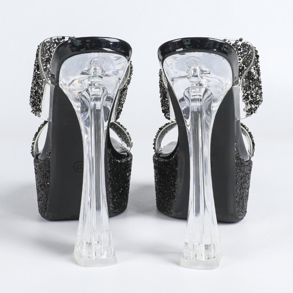 2025 Europe and America 15cm high-heeled sandals luxury crystal sequins sexy hollow cool slippers high heels LFD-3640-A2