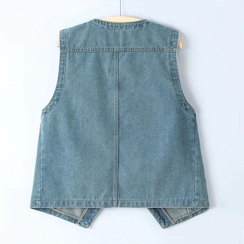 Denim Vest Jacket Summer Vintage Women Casual Solid Color Sleeveless Jean Jacket Top