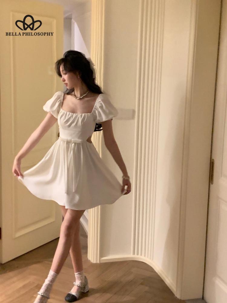 

Новое летнее французское винтажное платье принцессы для выпускного вечера с короткими рукавами для женщин, модное белое платье с вырезами, женская одежда 2023 M